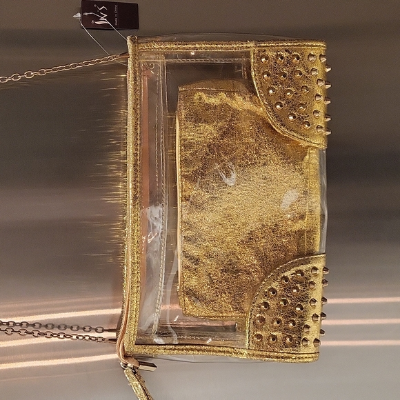 PVC Transparent Crossbody or Wristlet Bag, Gold, 2 Piece - Picture 10 of 16